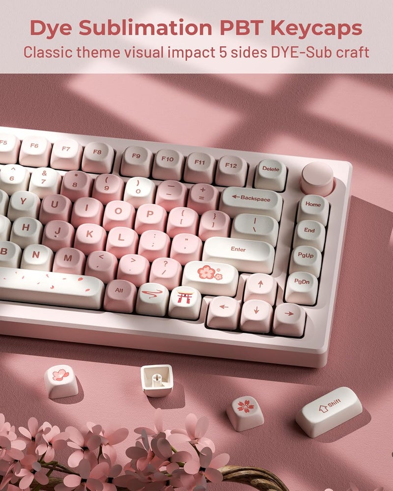 HITIME أغطية مفاتيح XVX الوردية الجذابة - غطاء MOA، غطاء مفتاح حب ساكورا مخصص لأغطية مفاتيح 60 65 75 100 بالمئة، غطاء مفتاح صبغ جانبي 5، مجموعة أغطية مفاتيح 143 مفتاح لأجهزة Cherry Gateron MX. - Image 4